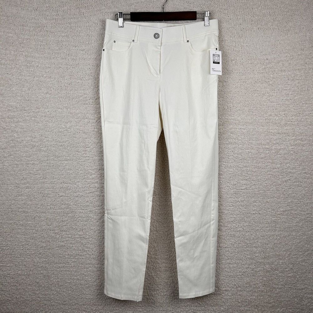 89th + Madison Pants Womens 20 W Ivory Egret Comfort Waist Stretch Career Beach